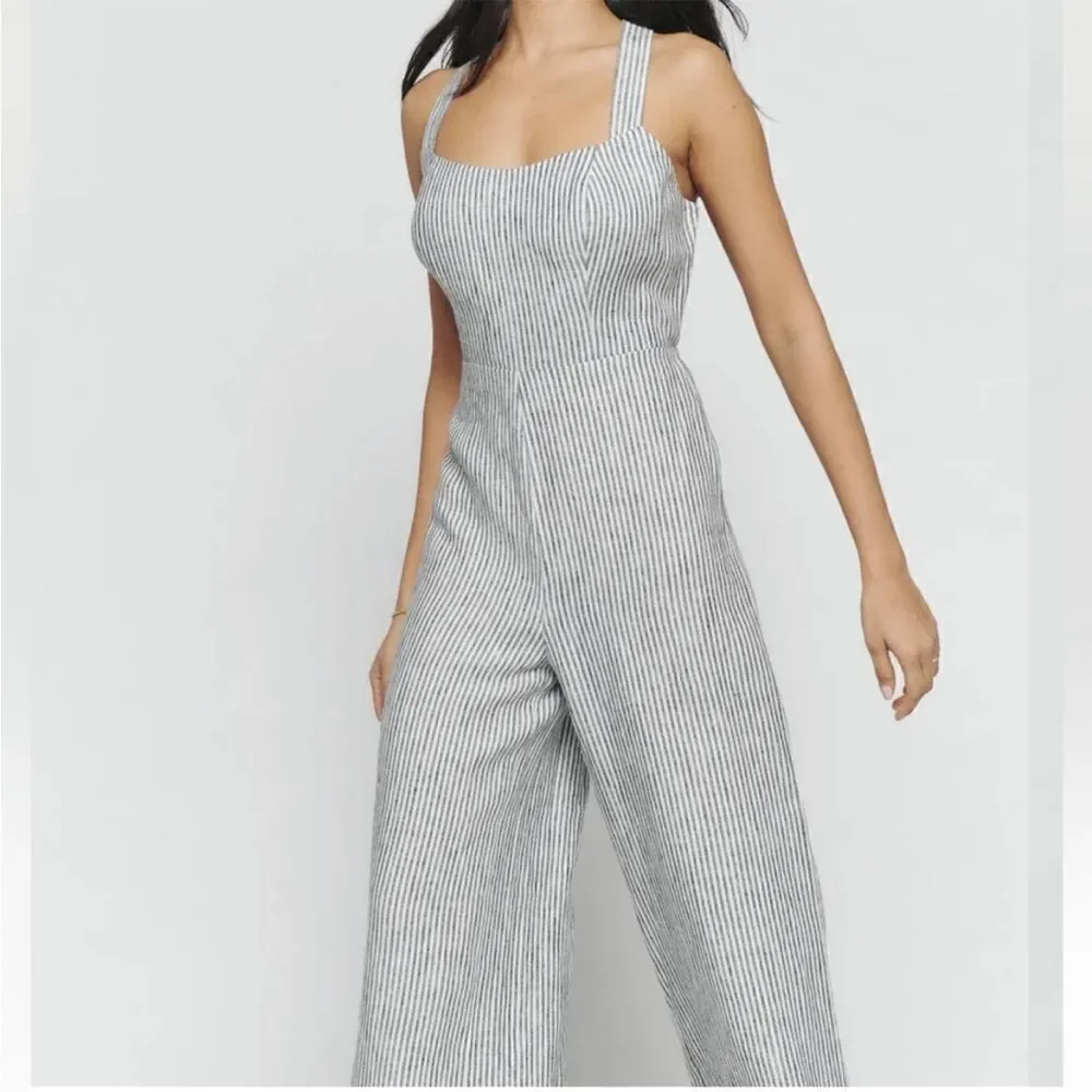 Reformation women’s size 4 Autumn Linen stripe Jumpsuit
